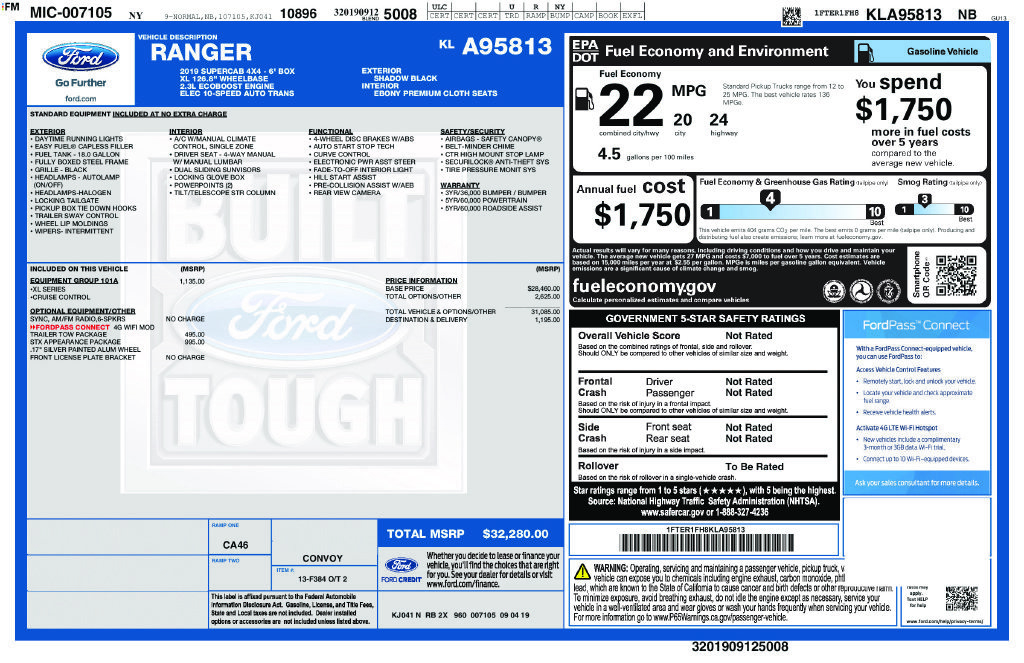 Used 2019 Ford Ranger XL w/ Equipment Group 101A Mid AWD/4WD image 21