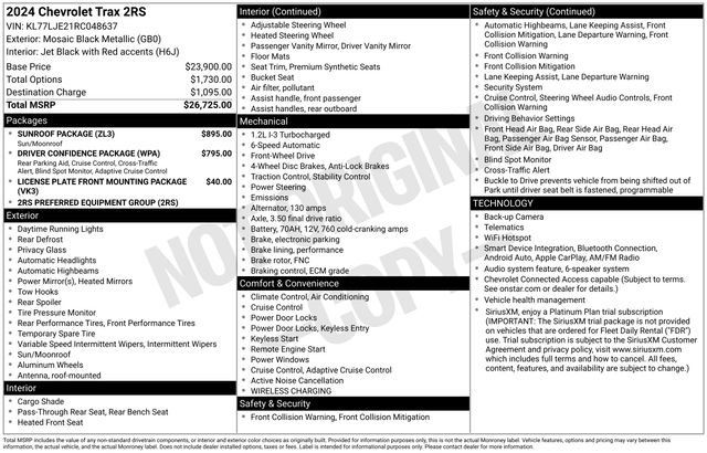 Used 2024 Chevrolet Trax RS w/ Sunroof Package FWD image 32