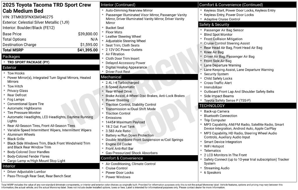 Certified 2025 Toyota Tacoma TRD Sport RWD image 28