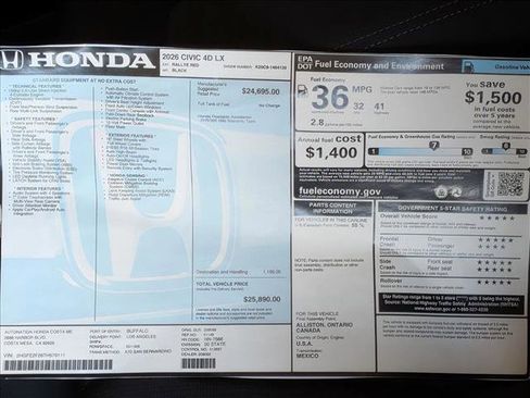 New 2026 Honda Civic LX image 17