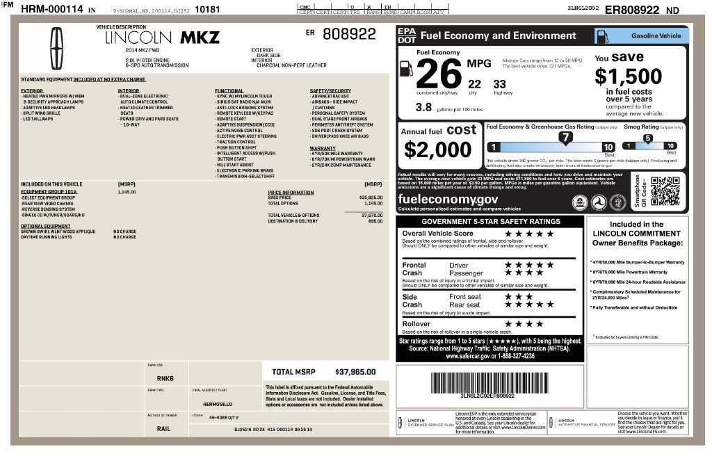 Used 2014 Lincoln MKZ w/ Equipment Group 101A Select FWD image 42