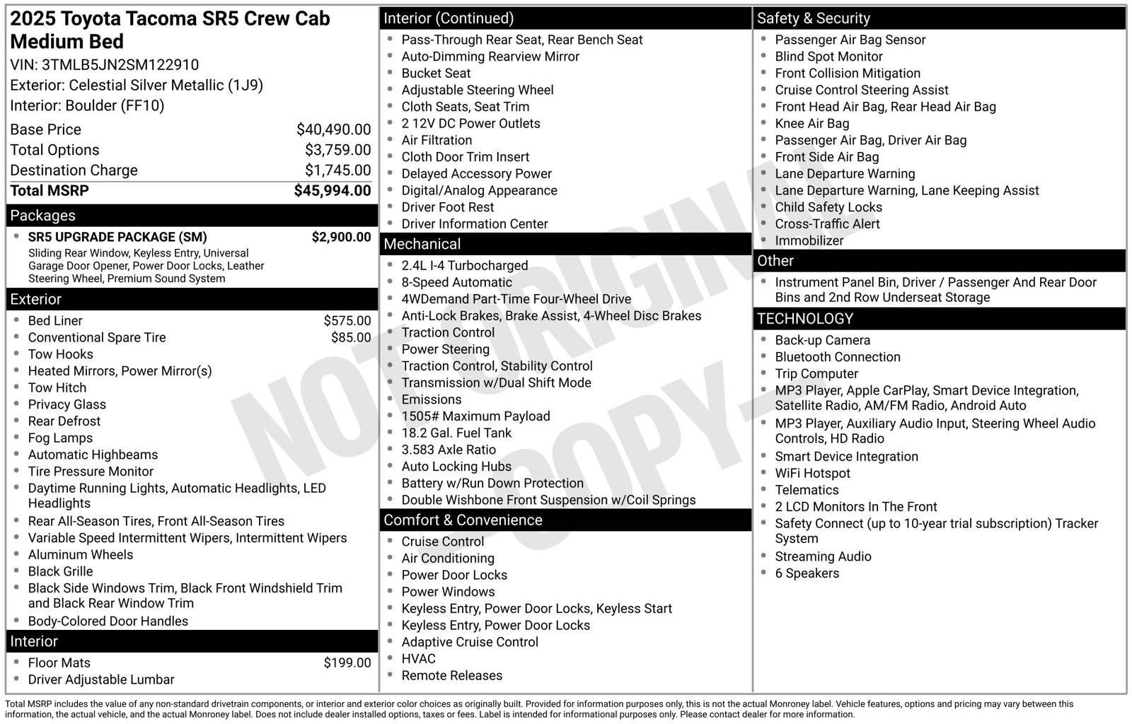 Used 2025 Toyota Tacoma SR5 w/ SR5 Upgrade Package AWD/4WD image 29