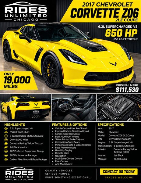 Used 2017 Chevrolet Corvette Z06 w/ Z07 Performance Package RWD image 3