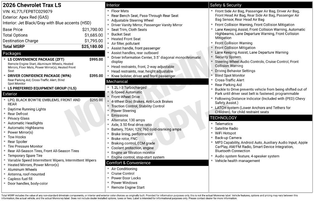 Used 2026 Chevrolet Trax LS w/ LS Convenience Package FWD image 4