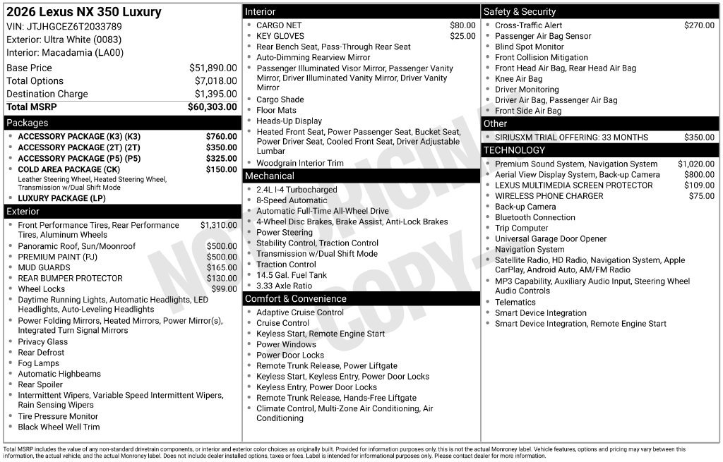 New 2026 Lexus NX 350 AWD w/ Accessory Package (K3) image 4