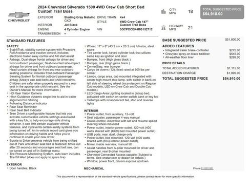 Certified 2024 Chevrolet Silverado 1500 Custom Trail Boss AWD/4WD image 33