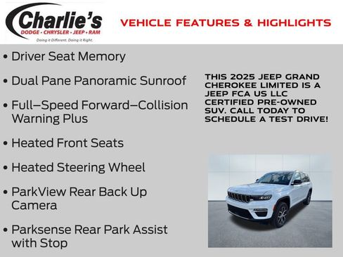 Certified 2025 Jeep Grand Cherokee Limited w/ Trailer Tow Package image 13