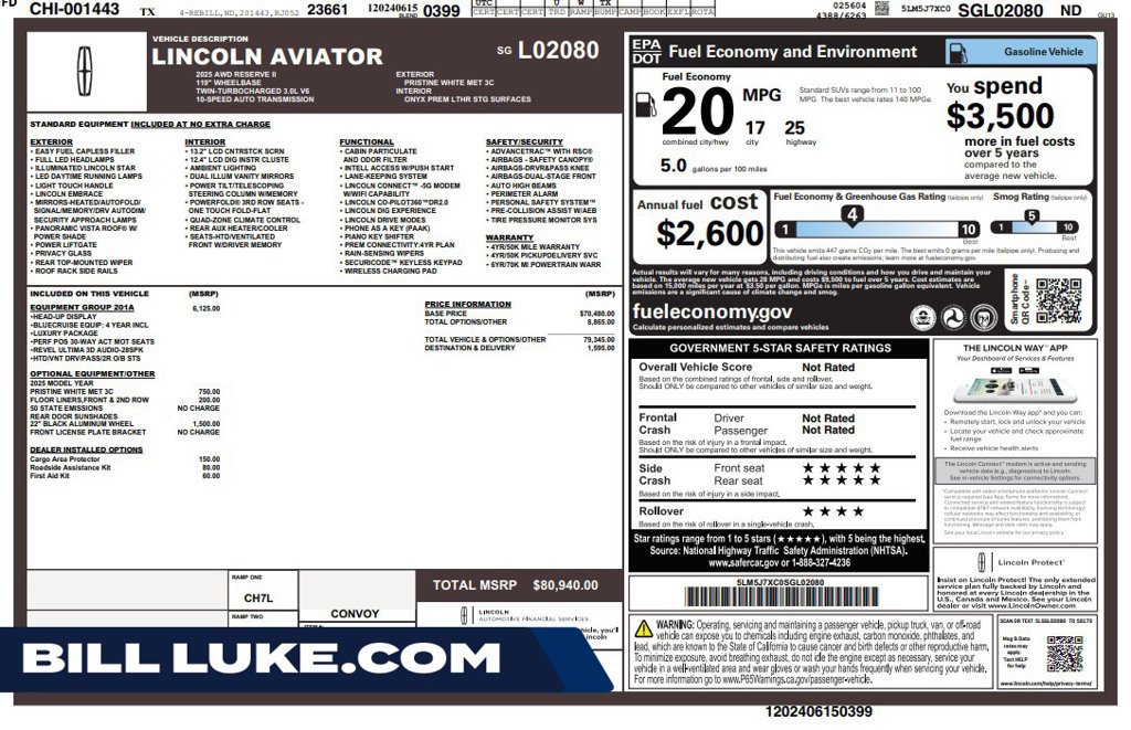 Used 2025 Lincoln Aviator Reserve w/ Equipment Group 201A AWD/4WD image 1