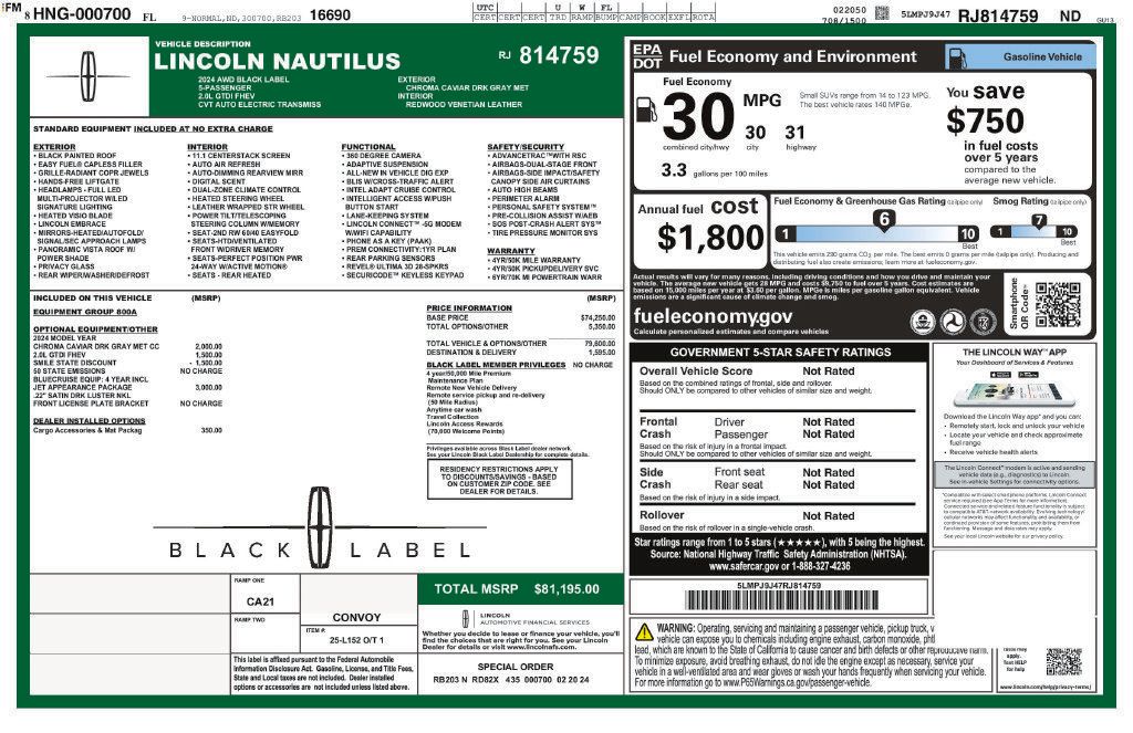Used 2024 Lincoln Nautilus Black Label w/ Jet Appearance Package (87T) AWD/4WD image 5