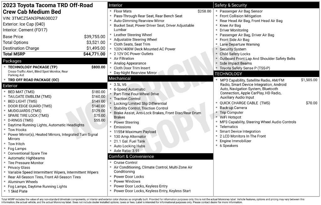 Used 2023 Toyota Tacoma TRD Off-Road w/ Technology Package AWD/4WD image 15