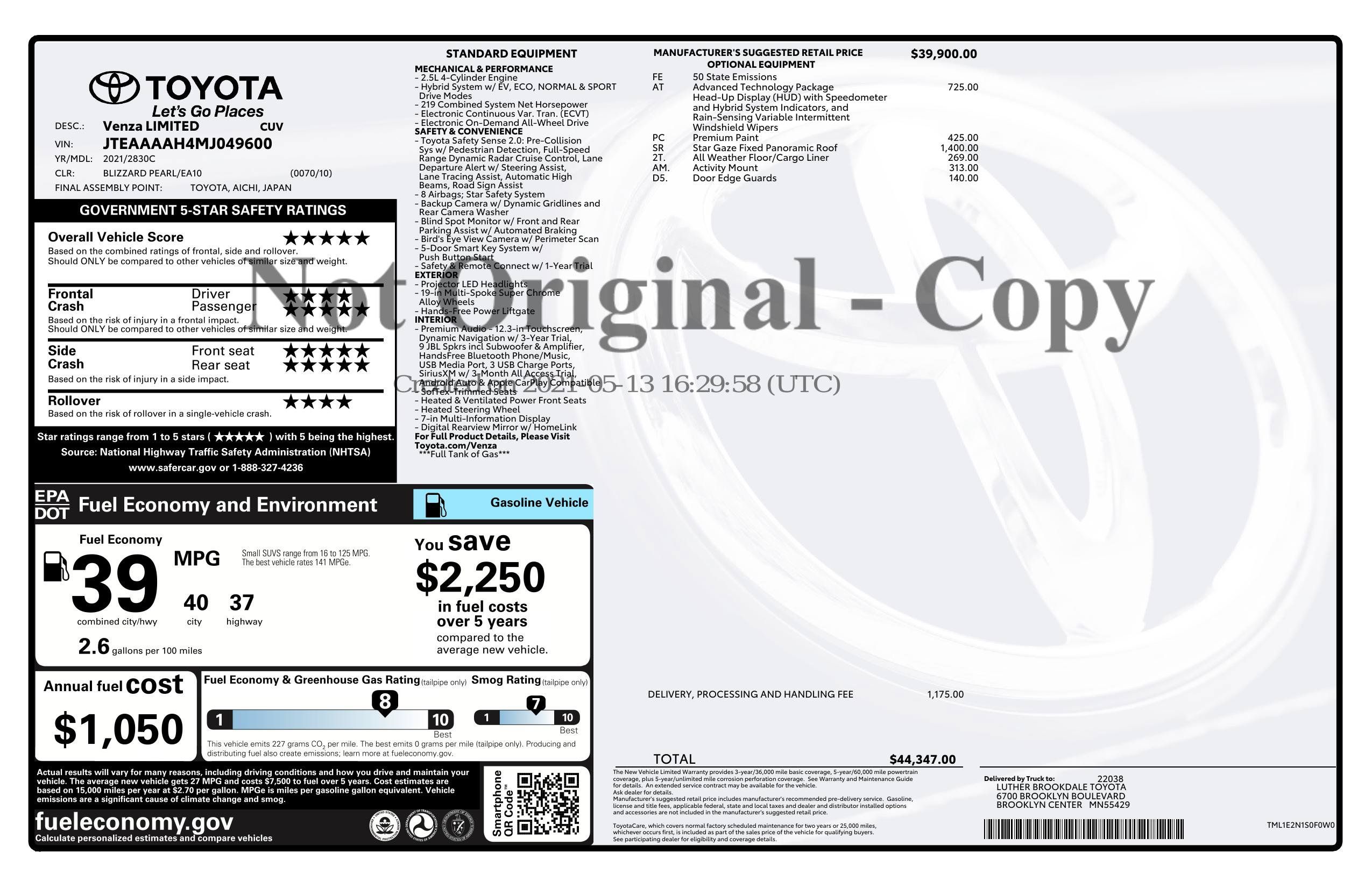 Used 2021 Toyota Venza Limited w/ Advanced Technology Package AWD/4WD image 3