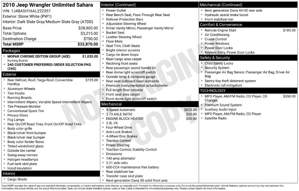 Used 2010 Jeep Wrangler Unlimited Sahara w/ Mopar Chrome Edition Group AWD/4WD image 33