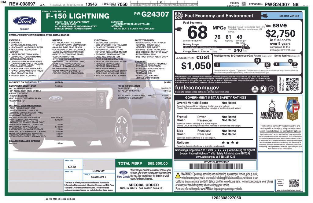 Used 2023 Ford F150 Lightning XLT w/ Equipment Group 312A High AWD/4WD image 1