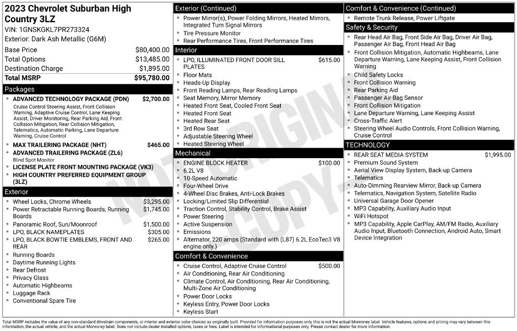 Used 2023 Chevrolet Suburban High Country w/ Advanced Technology Package AWD/4WD image 39