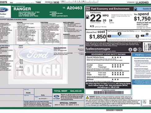 Used 2020 Ford Ranger Lariat w/ Equipment Group 501A Mid AWD/4WD image 2