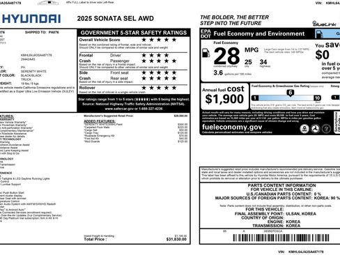 Used 2025 Hyundai Sonata SEL AWD/4WD image 51