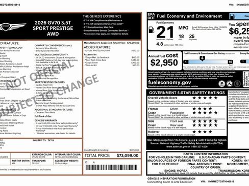 Certified 2026 Genesis GV70 3.5T Sport Prestige image 3