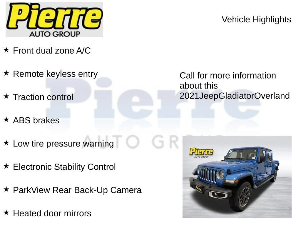 Used 2021 Jeep Gladiator Overland w/ Uconnect 4C Nav & Sound Group AWD/4WD image 7