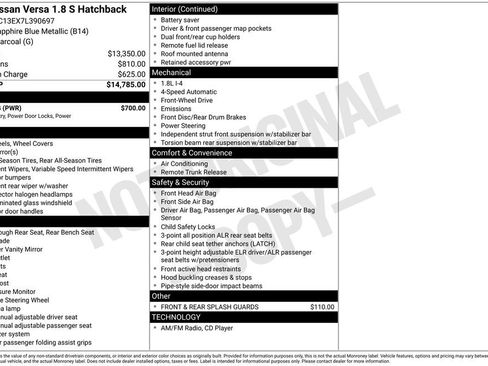 Used 2007 Nissan Versa 1.8 S w/ PWR Pkg FWD image 6