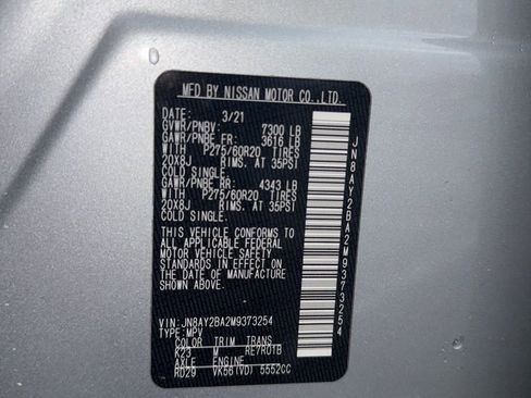 Used 2021 Nissan Armada SL w/ Captain's Chairs Package RWD image 3