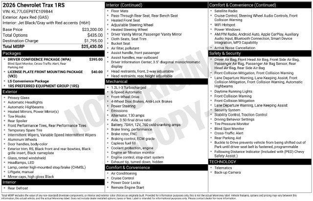 New 2026 Chevrolet Trax RS w/ Driver Confidence Package FWD image 5