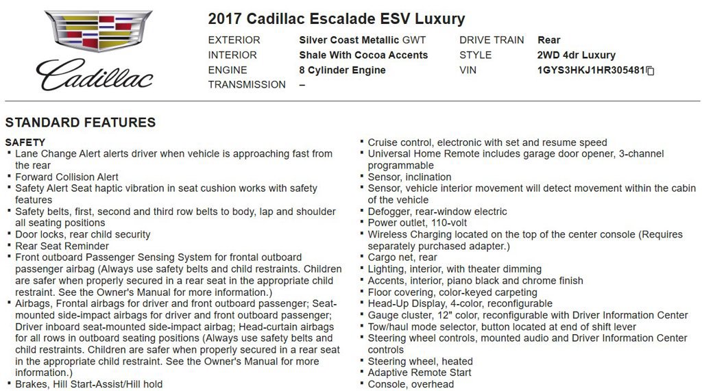 Used 2017 Cadillac Escalade ESV Luxury RWD image 14