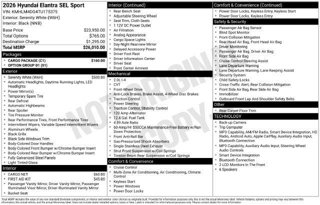 Used 2026 Hyundai Elantra Sport w/ Cargo Package FWD image 11