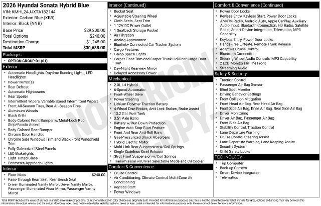 New 2026 Hyundai Sonata Blue FWD image 11