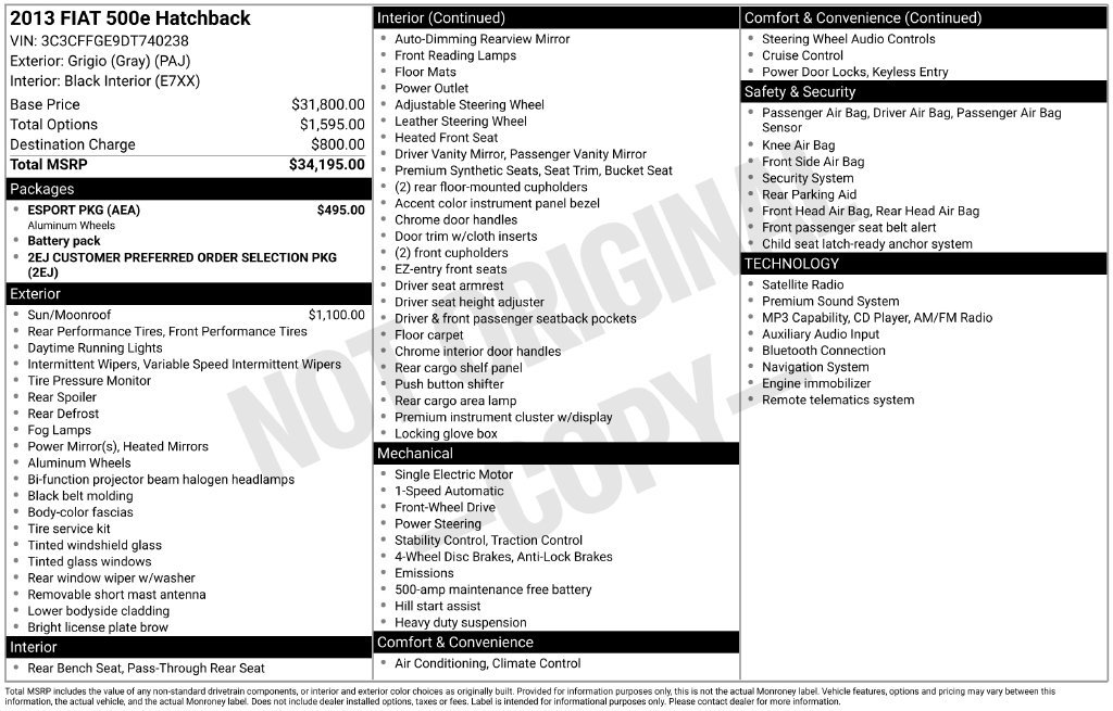 Used 2013 FIAT 500 e w/ Esport Pkg FWD image 17