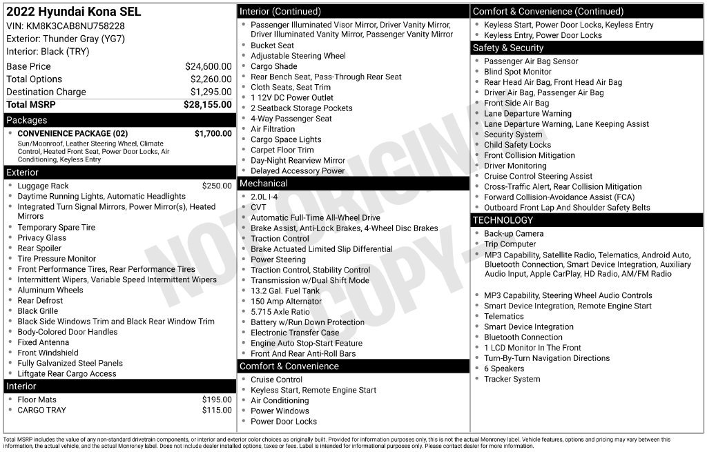 Certified 2022 Hyundai Kona SEL w/ Convenience Package AWD/4WD image 51