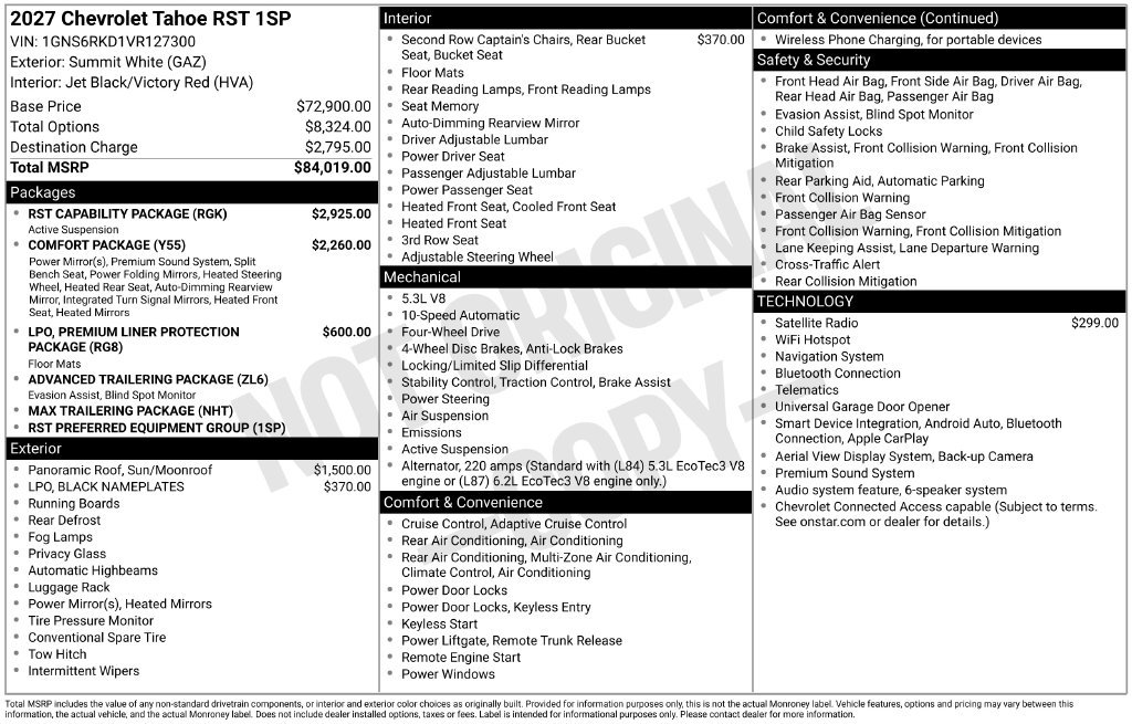 New 2027 Chevrolet Tahoe RST w/ RST Capability Package AWD/4WD image 4
