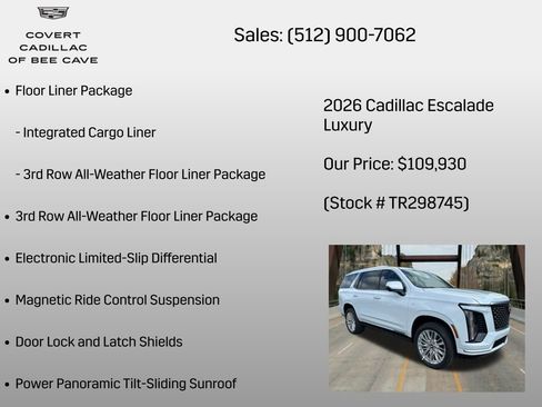 New 2026 Cadillac Escalade Luxury w/ LPO, Floor Liner Package AWD/4WD image 24