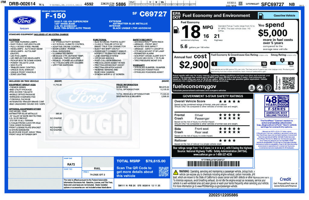 Certified 2025 Ford F150 Tremor w/ Equipment Group 402A High AWD/4WD image 44