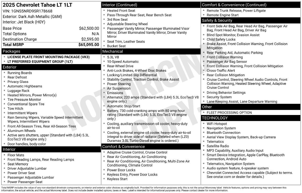 Certified 2025 Chevrolet Tahoe LT RWD image 33