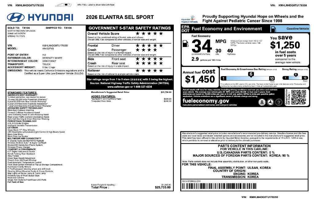 Certified 2026 Hyundai Elantra Sport FWD image 3