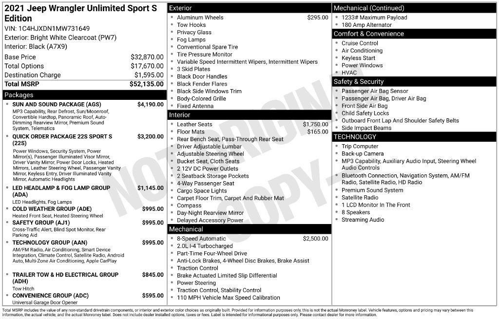 Used 2021 Jeep Wrangler Unlimited Sport w/ Sun And Sound Package AWD/4WD image 6