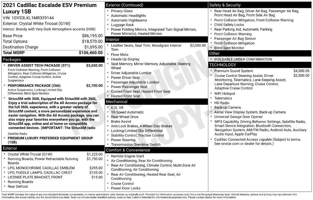 Used 2021 Cadillac Escalade ESV Premium Luxury w/ Driver Assist Tech Package RWD image 42