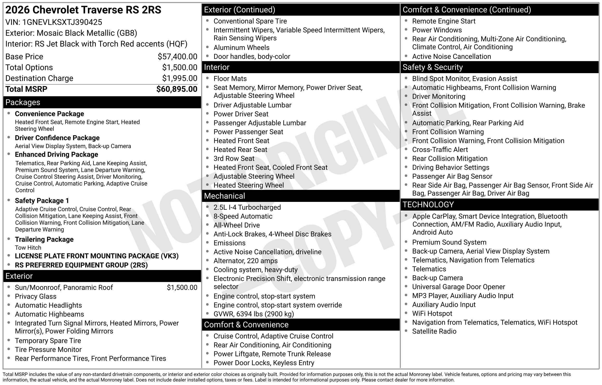 New 2026 Chevrolet Traverse RS AWD/4WD image 3
