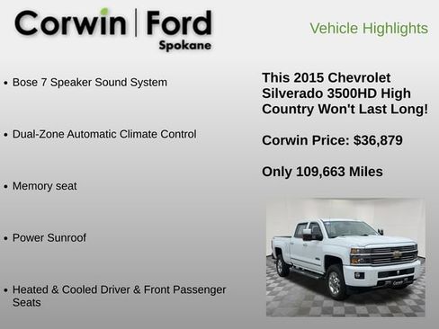 Used 2015 Chevrolet Silverado 3500 High Country w/ Duramax Plus Package image 12