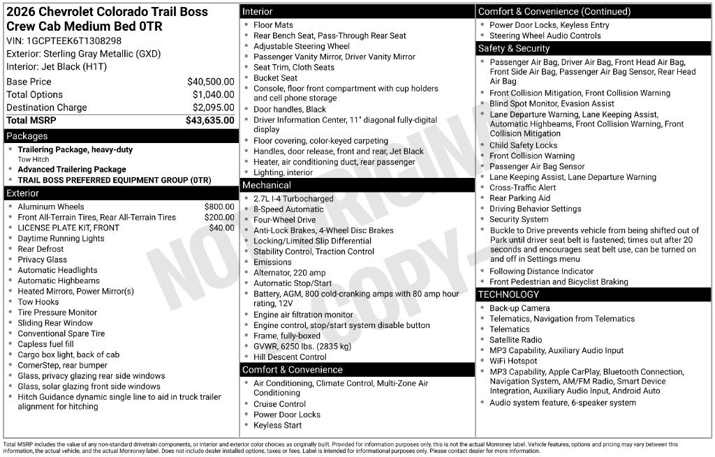 New 2026 Chevrolet Colorado Trail Boss AWD/4WD image 23