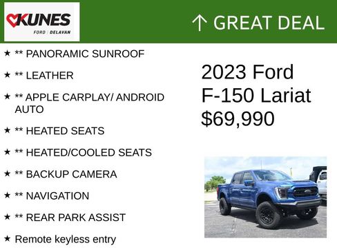 Used 2023 Ford F150 Lariat w/ Equipment Group 502A High AWD/4WD image 2