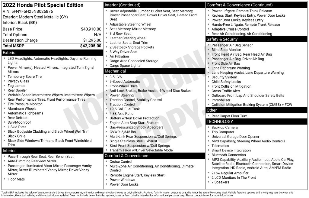 Used 2022 Honda Pilot Special Edition image 28