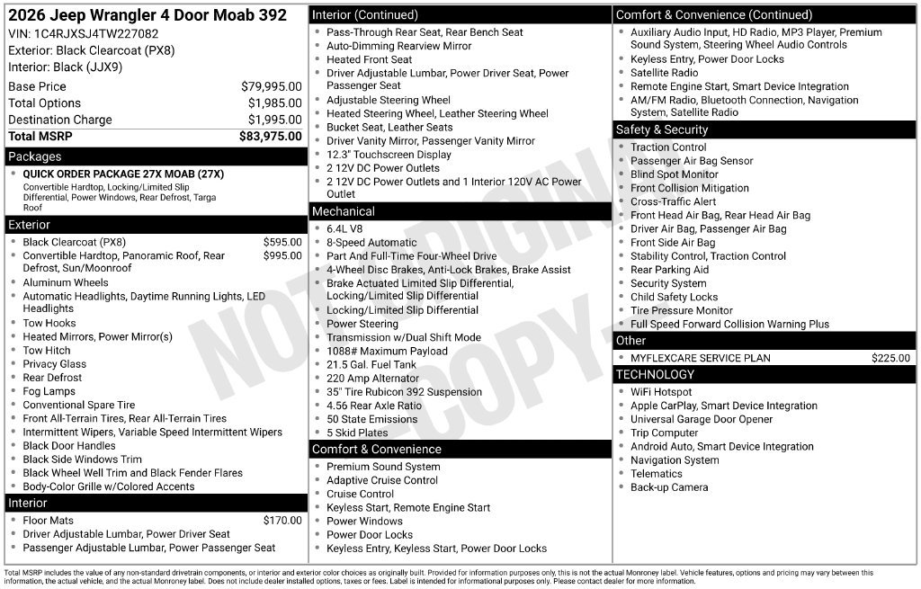 New 2026 Jeep Wrangler Unlimited Rubicon 392 w/ Quick Order Package 27X Moab AWD/4WD image 9