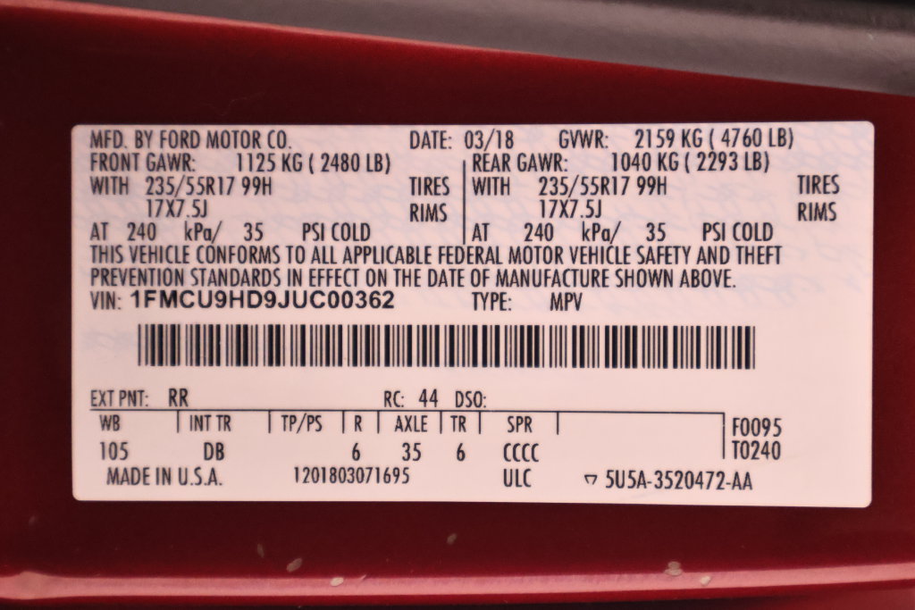 Certified 2018 Ford Escape SEL AWD/4WD image 38