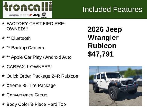 Certified 2026 Jeep Wrangler Unlimited Rubicon w/ Xtreme 35 Tire Package AWD/4WD image 5