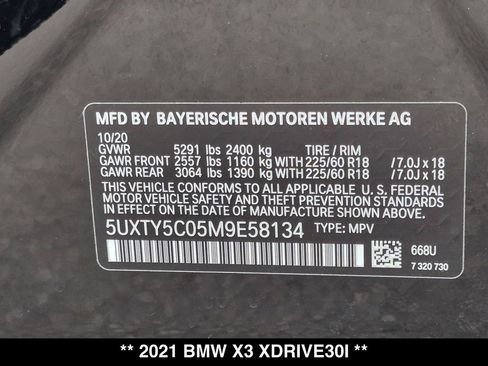 Used 2021 BMW X3 xDrive30i w/ Convenience Package AWD/4WD image 29