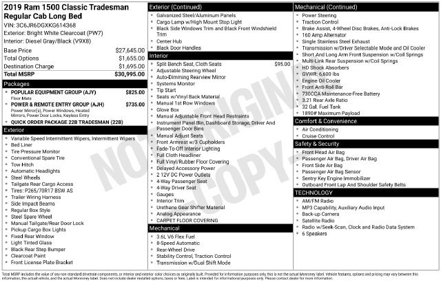 Used 2019 RAM 1500 Tradesman w/ Popular Equipment Group RWD image 2