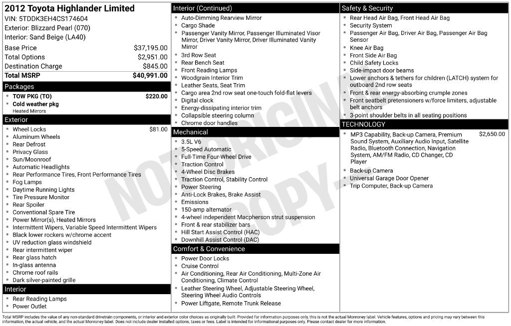 Used 2012 Toyota Highlander Limited w/ Tow Pkg AWD/4WD image 10