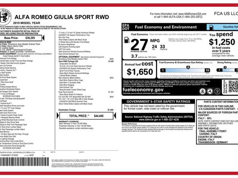 Used 2019 Alfa Romeo Giulia w/ Quick Order Package 22K Sport image 3