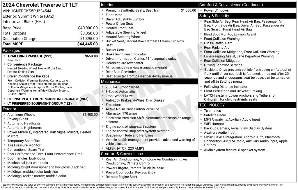 Used 2024 Chevrolet Traverse LT w/ Trailering Package FWD image 5